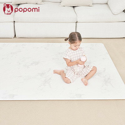 【ふるさと納税】popomi 抗菌もちもちプレイマット　モダンべージュ&マーブル　140×200×1.6cm【1653068】