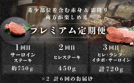 【定期便 6回】 飛騨牛 ステーキ プレミアム 定期便 6回 3-4人前 ( ヒレ / サーロイン / ランプ / イチボ ランプ) 赤身＆霜降り 6カ月 肉 高級牛肉 おすすめ ブランド牛 高級 肉