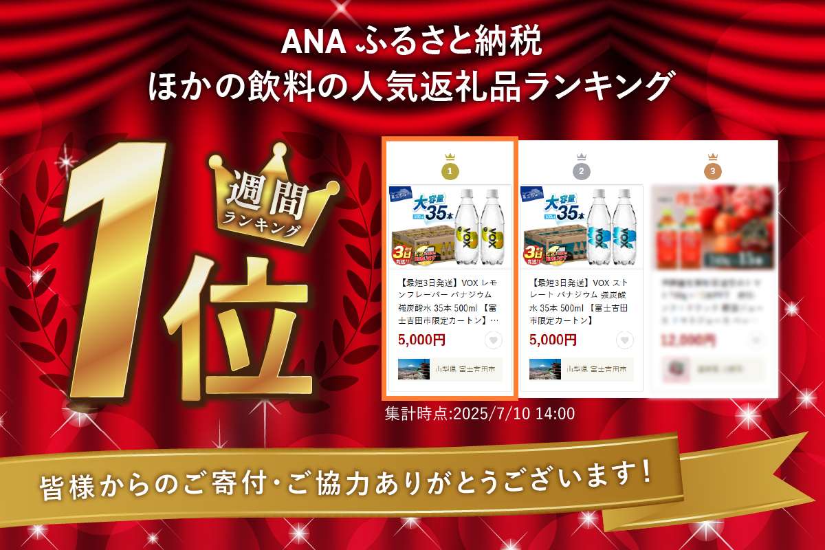 【最短3日発送】VOX レモンフレーバー バナジウム 強炭酸水 35本 500ml 【富士吉田市限定カートン】 レモンフレーバー