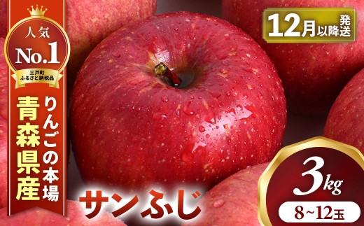 りんご【サンふじ】約3kg（8～12玉）【2026年産・先行予約】★2026年12月上旬～2027年1月中旬頃まで順次発送★青森県三戸町産 りんご サンふじ 2026年産 サンふじ リンゴ りんご リ