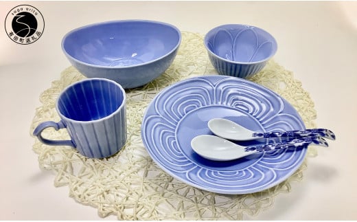 【アウトレット】有田焼 淡ルリ釉 6点 セット【 幸楽窯 / YUIKA Lab 】 アウトレット 訳あり 食器 器 うつわ 楕円ボウル 小鉢 皿 コップ スプーン A25-550