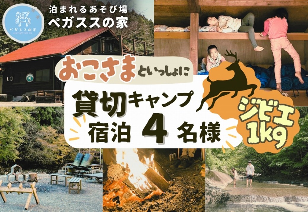 
            【貸切キャンプ】山北町産ジビエ肉(鹿肉)１ｋｇ付き・ペガススの家【１泊２日・４名】【 体験 チケット 旅行 キャンプ アウトドア 神奈川県 山北町 】
          