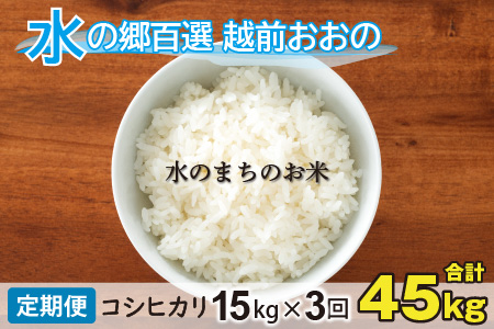 【令和6年産 新米】【3ヶ月定期便】こしひかり 15kg×3回 計45kg（白米）「エコファーマー米」水のまちのお米[F-003002]