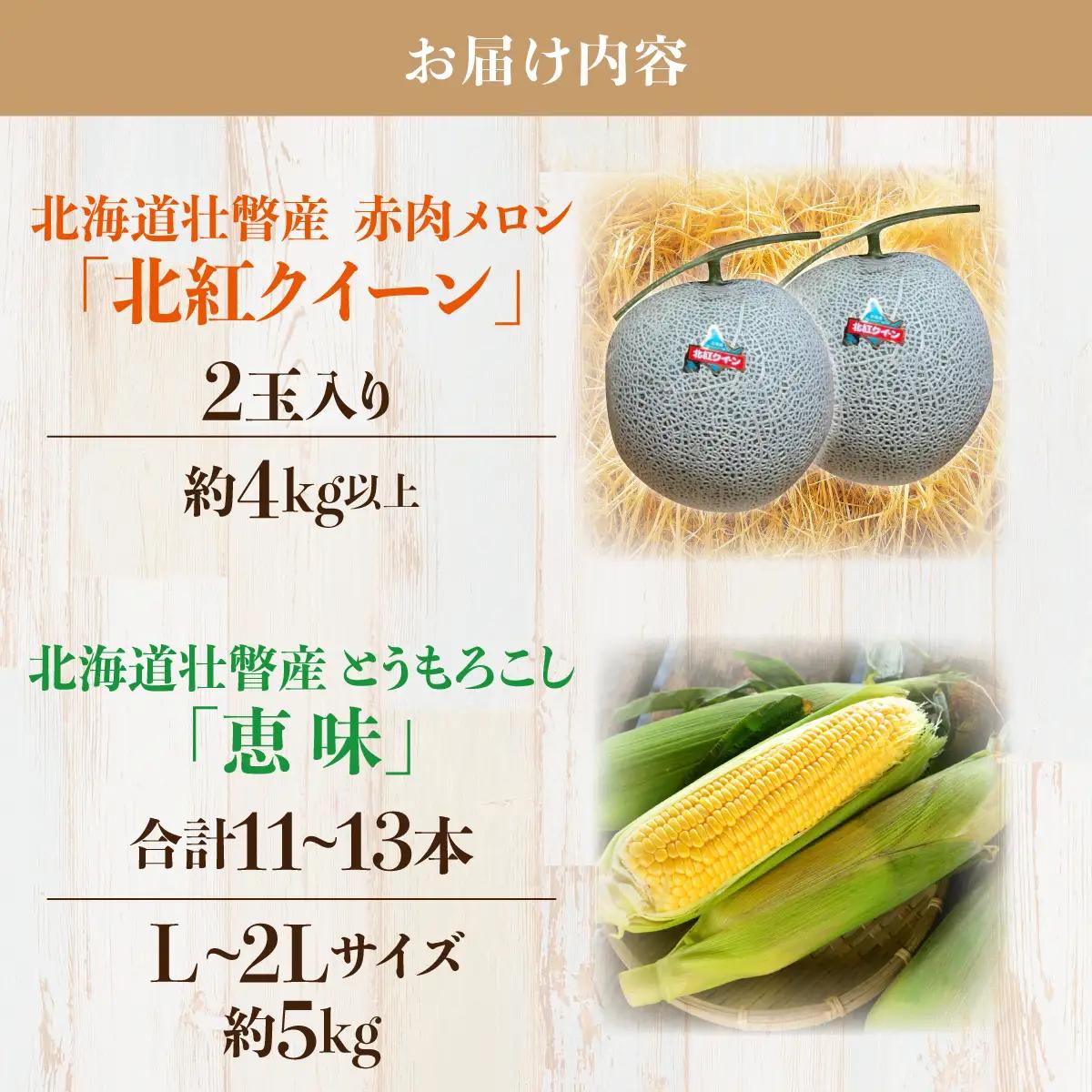 ＜2026年8月お届け＞赤肉メロン2玉ととうもろこし（恵味）11～13本のセット SBTP015