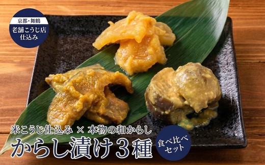 
                  米こうじ仕込み からし漬け 3種 240g 食べ比べ セット 和からし使用 こなす・しいたけ・たくあん 各80g | からし漬け 和からし 米こうじ 発酵食品 漬物 食べ比べ 保存料不使用 着色料不使用 ご飯のお供 おつまみ しいたけ たくあん こなす 京都 舞鶴
                