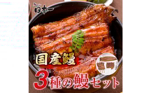 【日本一】国産3種のうなぎセット ／ 国産うなぎ うなぎセット うなぎ蒲焼 長焼き 特大うなぎ きざみうなぎ 食べ比べ 肉厚 ふっくら ご褒美 贈り物 グルメ 瞬間冷凍 冷凍食品 千葉県 No.195