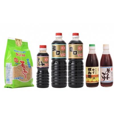 ふるさと納税 愛南町 地場産の甘口しょうゆ、麦みそ、めんつゆ、ゆずぽん酢セット