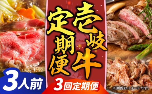 【全3回定期便】【先行予約】壱岐牛定期便（壱岐牛ステーキ、しゃぶすきセット）3人前【2025年12月下旬以降順次発送】《壱岐市》【壱岐市農業協同組合】壱岐牛 すき焼き ステーキ しゃぶしゃぶ 肉セット