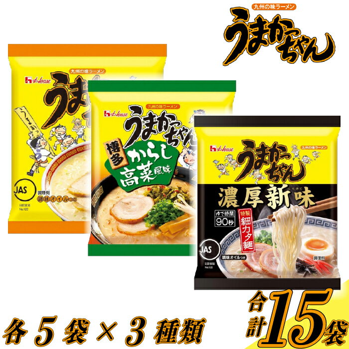 【ふるさと納税】うまかっちゃんセット 5食×3種類 とんこつラーメン 拉麺 麺 豚骨 とんこつ 豚骨スープ ご当地ラーメン 即席ラーメン 常備食 保存食 九州 送料無料 M244P1-4