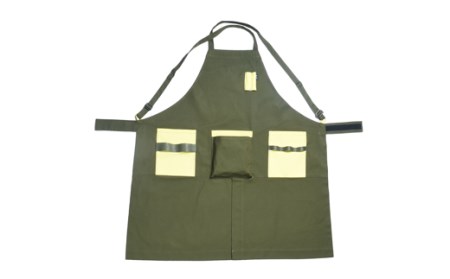 D35-09 「?.」KITEN キャンパーズエプロン オリーブ×イエロー〈焚き火用多機能エプロン〉【30営業日】（45日程度）を目安に発送