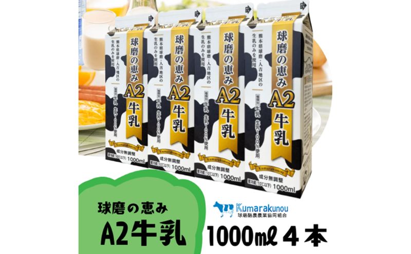 【amazon価格】牛乳 お腹にもやさしいA2ミルク！球磨人吉産 球磨の恵み A2牛乳 4本パック ミルク  【配送不可：沖縄県、離島】