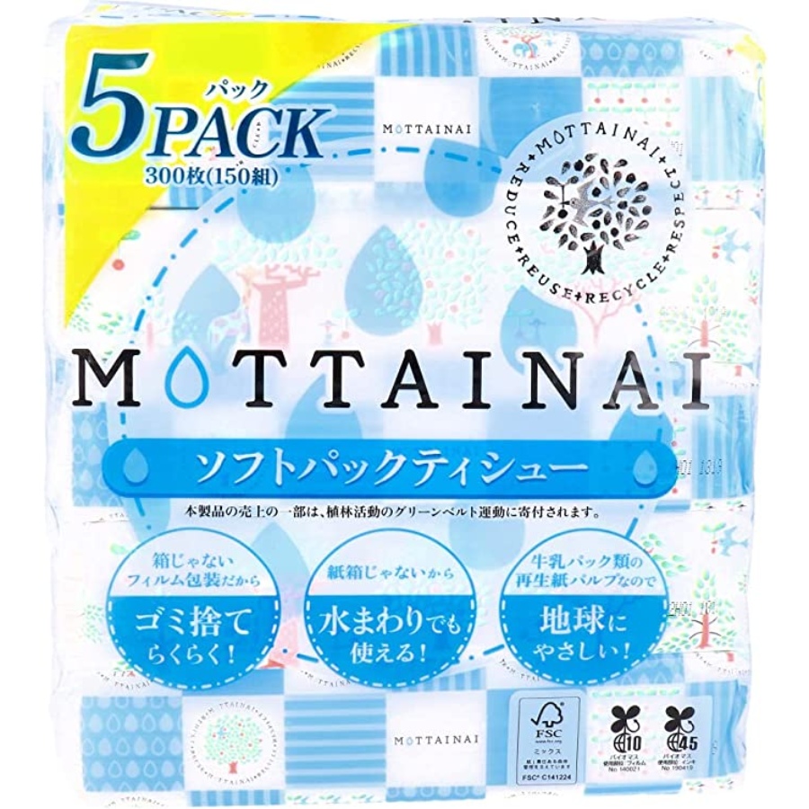 ＭＯＴＴＡＩＮＡＩ　ティッシュペーパー　ソフトパック　１５０Ｗ５個組×２０個