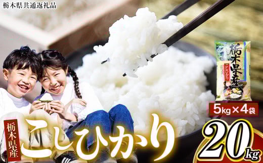 【栃木県共通返礼品】【令和7年度産新米先行予約】栃木県産 こしひかり 白米 5kg × 4袋 （合計20kg） | ふるさと 納税 コシヒカリ お米 精米 白米 玄米 大粒 共通返礼品 送料無料 那珂川町 栃木県