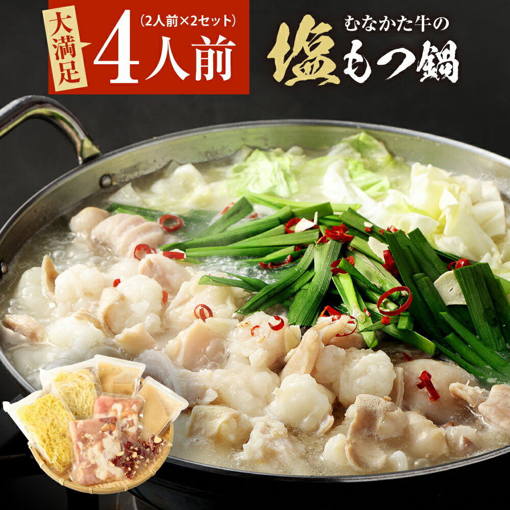 お米で育てた「むなかた牛」　塩もつ鍋セット（2人前×2セット）牧場直送【すすき牧場】_KA0142　送料無料　牛　ホルモン鍋　もつ鍋