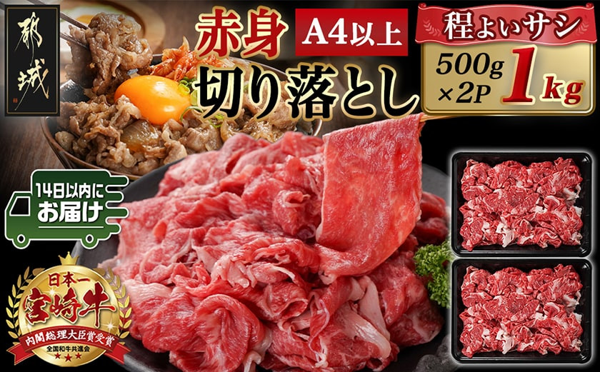 
                  宮崎牛赤身切り落とし(500g×2P)≪みやこんじょ快速便≫_AC-N403-R_(都城市) 宮崎県産 宮崎牛 赤身肉 モモ カタ 肉じゃが 牛丼 すき焼き 1kg 快速便 14日以内にお届け
                