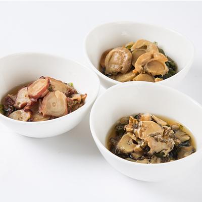 ふるさと納税 旭川市 海産鮭節昆布醤油漬「ホタテ醤油漬・たこ醤油漬・つぶ醤油漬」3種6パックセット_00810 |  | 01
