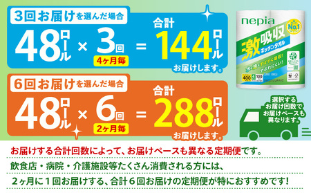 【 全3回 定期便 】 紙 のまち苫小牧 王子ネピア 激吸収 キッチンタオル 100（48ロール×3回） T001-T01 キッチンペーパー キッチン タオル ペーパー ペーパータオル 2枚重ね コン