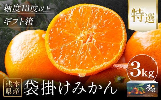 【糖度13度以上！】袋掛けみかん 夢味 ときめき 贈答用 熊本県産 約3kg (大or中) 柑橘《2027年1月中旬-2月中旬頃出荷》 みかん 特選 ミカン フルーツ 果物 3kg 苓北町産 熊本県 苓北町 贈答用 高級 厳選 JA選果 JAれいほく