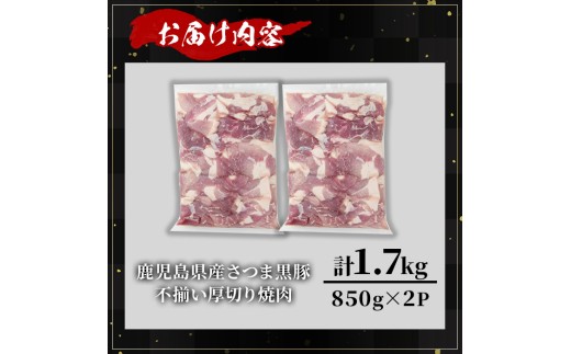 【訳あり】鹿児島県産さつま黒豚 不揃い厚切り焼肉 (計1.7kg・850g×2P) 鹿児島県産 豚肉 黒豚 【KNOT】 A1167
