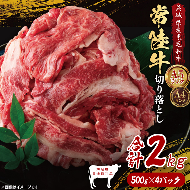 【茨城県共通返礼品】常陸牛切り落とし2kg（500g×4）｜ブランド牛 銘柄牛 和牛 黒毛和牛 国産 A5・A4ランク 等級 お肉 牛肉 牛丼 すき焼き 炒め物 小分け 茨城県 大子町（DD014）