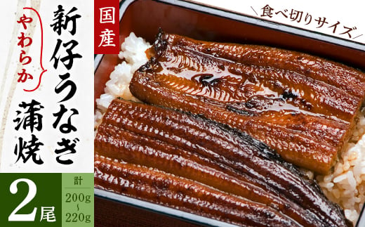 
国内産やわらか新仔うなぎ蒲焼2尾　合計200～220g(食べ切りサイズ)【1329497】
