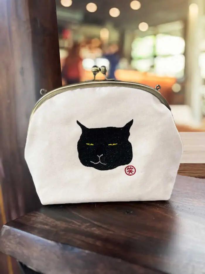 動物愛護 倉敷帆布 がま口バッグ くろねこ 生成[BGBE009] ポーチ 小物入れ 化粧ポーチ 人気 おすすめ