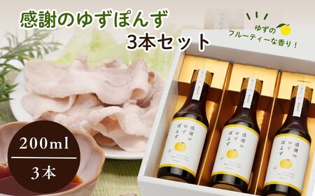 【ポン酢】楢葉町　感謝のゆずぽんず３本セット（200ml×3本）
