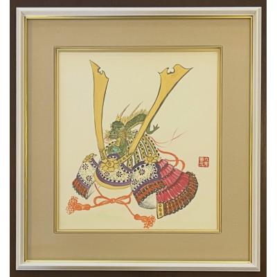 ふるさと納税 高石市 日本画直筆色紙【兜】 額サイズ約35.5cm×38.5cm