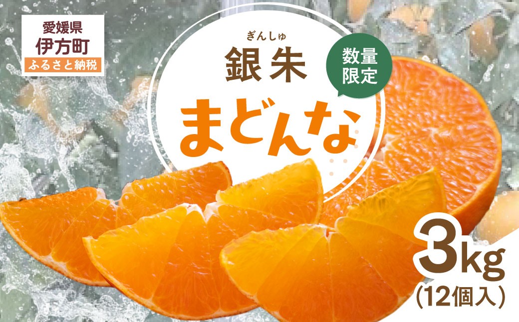 
                  【先行受付】【数量限定】銀朱まどんな（生果）12個入り（3kg)（2026年11月下旬頃より順次発送）  【ふるさと納税 人気 おすすめ ランキング 柑橘 みかん ミカン 銀朱まどんな 蜜柑 果物 生果 フルーツ Y.ONE農園 愛媛県産 愛媛県 伊方町 送料無料】 IKTQ007 
                