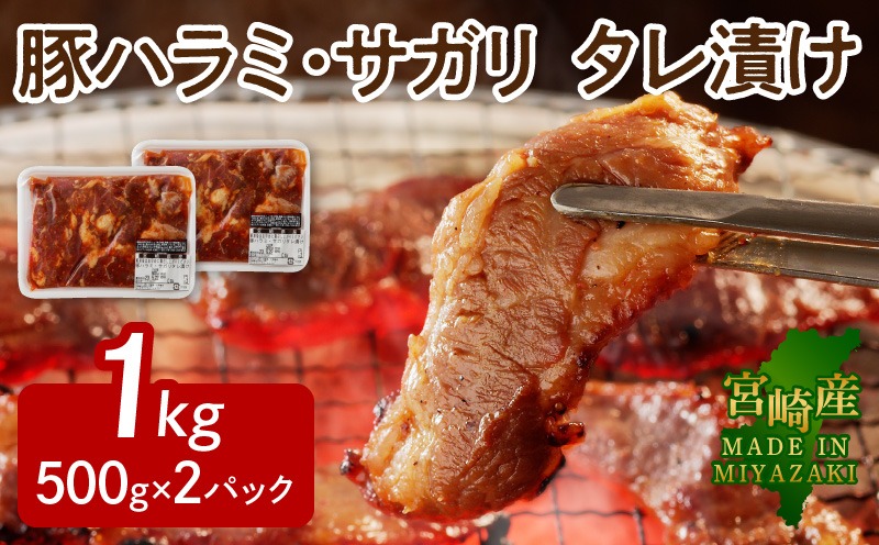 【宮崎産】豚ハラミ・サガリ タレ漬け 1kg(500g×2) N061-YA4420