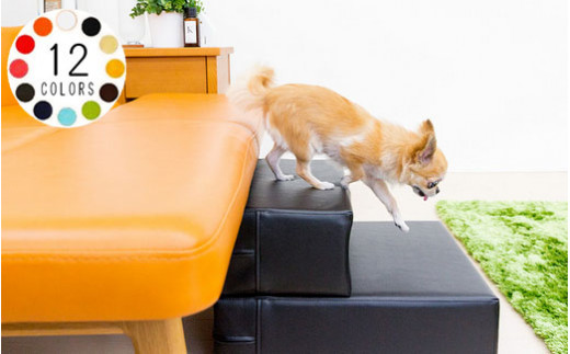 PVCレザードッグステップ「CHITO」Mサイズ（ブラウン） ／ ドッグステップ 犬用階段 犬 ステップ 段差 室内犬 足腰 ヘルニア 予防 撥水 PVCレザー お手入れ簡単 滑り止め 介護 小型犬 インテリア おしゃれ モダン 千葉県 No.257-05