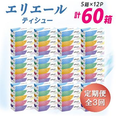 ふるさと納税 津山市 【3ヵ月毎定期便】エリエール ティシュー 180組5箱×12パック(60箱) 全3回