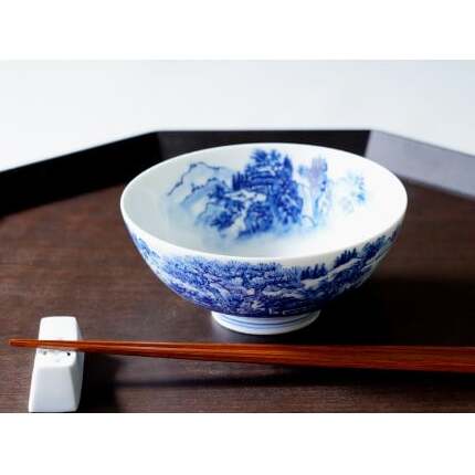 有田焼 呉須染付 山水絵 茶碗【起山窯】食器 器 うつわ 茶わん ちゃわん ご飯茶碗 ごはん茶碗 飯碗 染付 手描き co001
