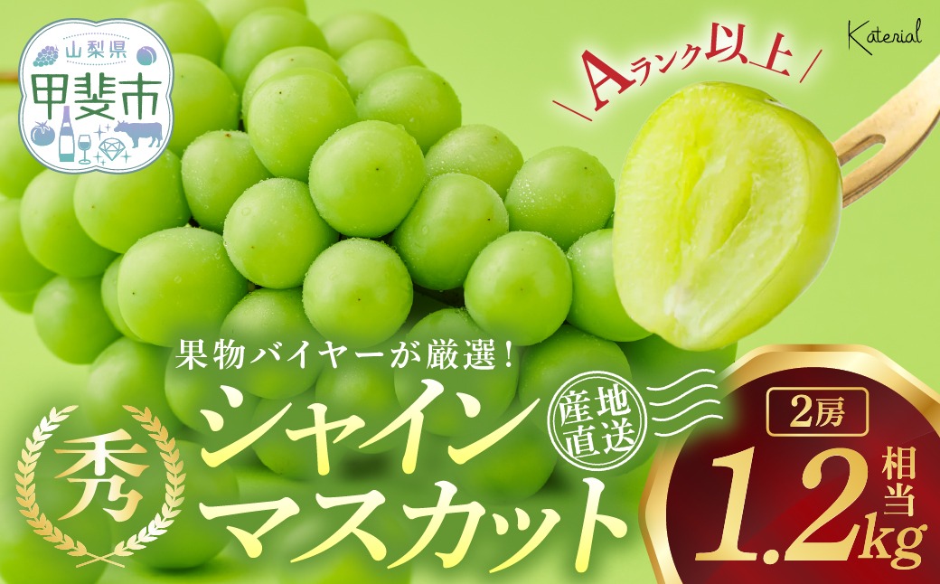 【2025年/令和7年発送分】シャインマスカット ２房　１.２㎏相当　人気　おすすめ　国産　贈答　ギフト　お取り寄せ　山梨県産　産地直送　フルーツ　果物　くだもの　ぶどう　ブドウ　葡萄　シャイン　シャインマスカット　新鮮　AD-239