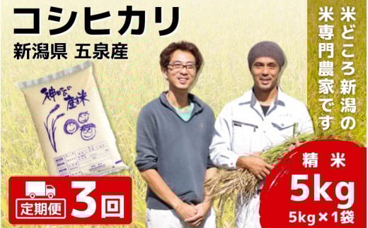 令和7年産 新米 【 定期便 3ヶ月 】 米 5kg × 3回 五泉産 コシヒカリ | 白米 精米 こしひかり お米 おこめ コメ こめ おすすめ 人気 新潟県 五泉市 わくわく農場