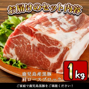 y319-v02 特選！鹿児島産黒豚肩ロースブロック(計1kg) 国産 九州産 黒豚 豚肉 ぶた肉 お肉 ステーキ ロース カタロース ブロック 焼肉 BBQ バーベキュー シチュー 冷凍【財宝】