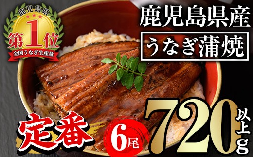 うなぎ蒲焼 セット (計720g以上・ 約120g×6尾)  ＜定番＞ 無投薬！鹿児島県産 タレ・山椒付き 鰻 ウナギ うなぎ 国産 人気 鹿児島【西日本養鰻】B145-v02