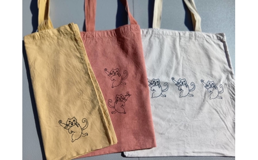 陶土バッグ 3点セット【選べるカラー※備考欄へご希望のカラーを記載してください】|【思いやり型返礼品】トートバッグ 鞄 カバン 知多木綿 雑貨 ファッション 可愛い オシャレ 猫 ねこ 土 常滑の土 愛知県 常滑市