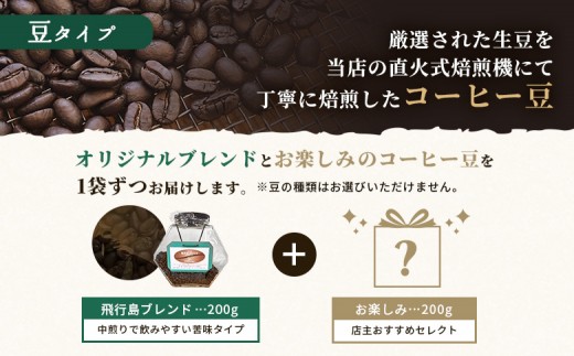 【自家焙煎珈琲工房 飛行島】珈琲豆 2種セット 計400g （200g×各1袋）