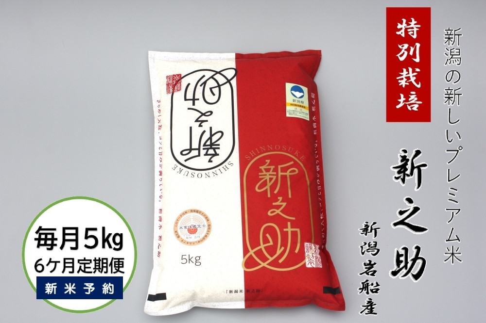 
                  【新米受付・令和8年産米】【6ヶ月定期便】食味鑑定士板垣謹製 新潟県村上市岩船産 特別栽培 新之助 5kg×6ヶ月 1039054N ｜ 連続 毎月 お届け 新耕農産 一等米 プレミアム米 農家直送 低温倉庫保管
                