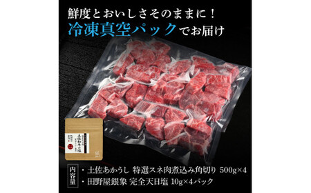 特選 スネ肉煮込み角切り 土佐あかうし 長期熟成肉 500g×4 合計2kg 田野屋銀象 完全天日塩付き スネ肉 煮込み 角切り 肉 お肉 和牛 牛肉 国産 牛 熟成肉【株式会社LATERAL】 [B