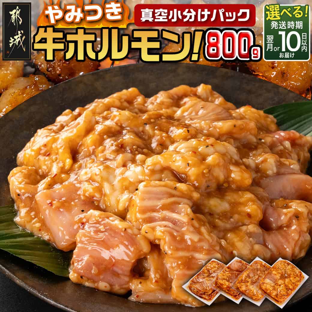 【ふるさと納税】【発送時期が選べる！】やみつき牛ホルモン800g！(真空小分け) - 味付きホルモン 200g×4P 真空 小分け ホルモン 味付き 焼くだけ 特急便もあり 冷凍 お届け時期が選べる 送料無料 LG8-3307【宮崎県都城市は2年連続ふるさと納税日本一！】
