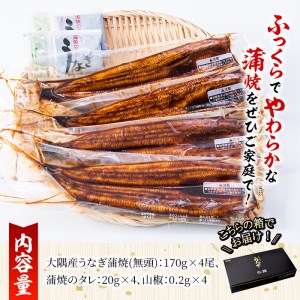 大隅特産うなぎ蒲焼４尾（680ｇ） 1388