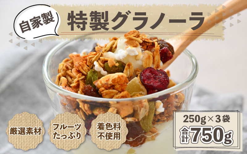 
自家製 フルーツグラノーラ 250g×3袋（計750g）《配合や素材にこだわり1つ1つ手作り！》／ オーガニック 果物 ドライフルーツ オートミール ヨーグルト 牛乳
