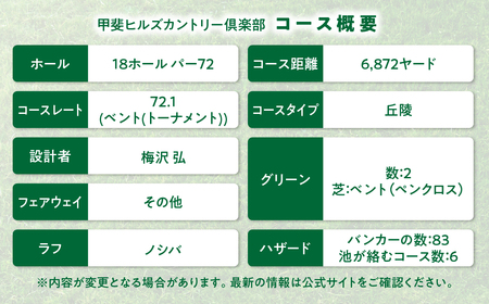 甲斐ヒルズカントリー倶楽部　施設利用券B