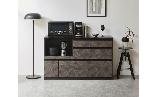 
            【開梱設置】キッチンカウンター レンジ台 アンサンブル 幅139.1cm 黒洛
          