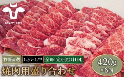 【牧場直送】【6回定期便】佐賀県産しろいし牛 焼肉用 盛り合わせ セット（希少部位）各回420g 【有限会社佐賀セントラル牧場】[IAH024]