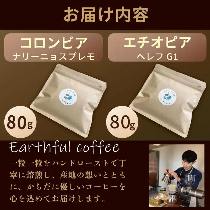 自家焙煎 コーヒー 豆 2種セット コロンビア×80g、エチオピア×80g （粉）コーヒー A060-018