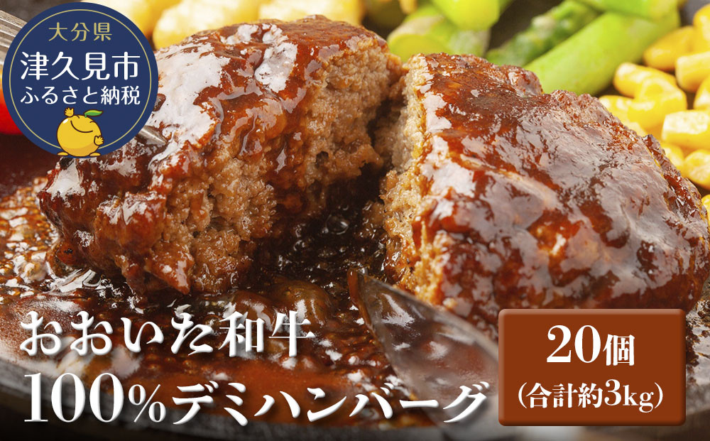 
                  おおいた和牛ハンバーグ おおいた和牛100% デミハンバーグ 約150g×20個 合計約3kg | 和牛ハンバーグ ハンバーグステーキ 豊後牛ハンバーガー 豊後牛 惣菜 レンチンハンバーグ 温めるだけ 冷凍 小分け 肉 牛 簡単調理 津久見市
                
