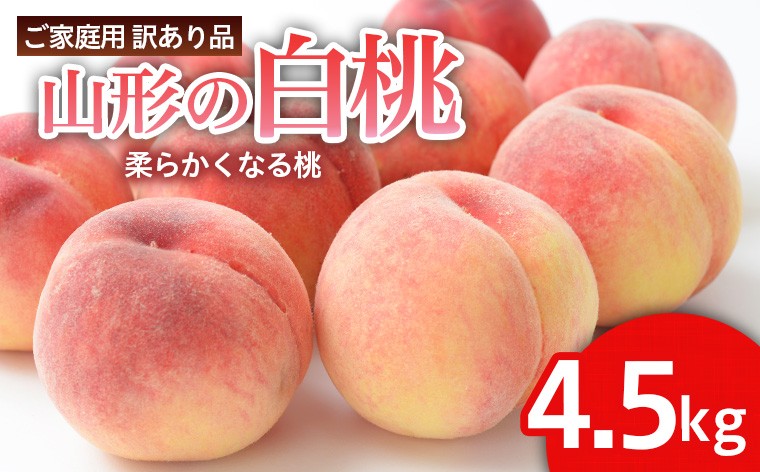 
                  【ご家庭用訳あり品】山形の白桃(やわらかくなる桃) 4 .5kg以上(18玉～25玉)【令和9年産先行予約】FS25-098
                
